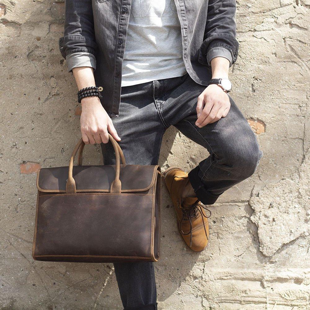 Slim Leather Laptop Bag for Men