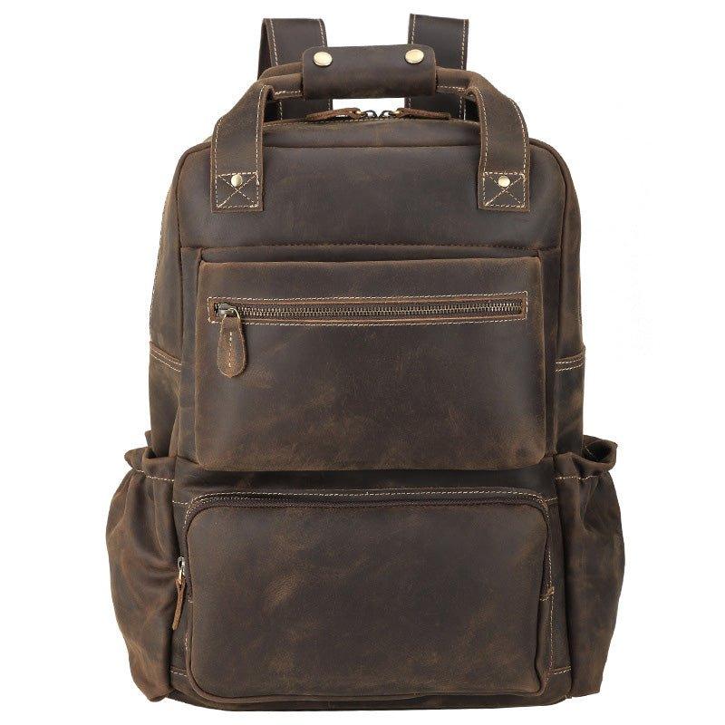 Mens Vintage Leather Backpack with Trolley Sleeve