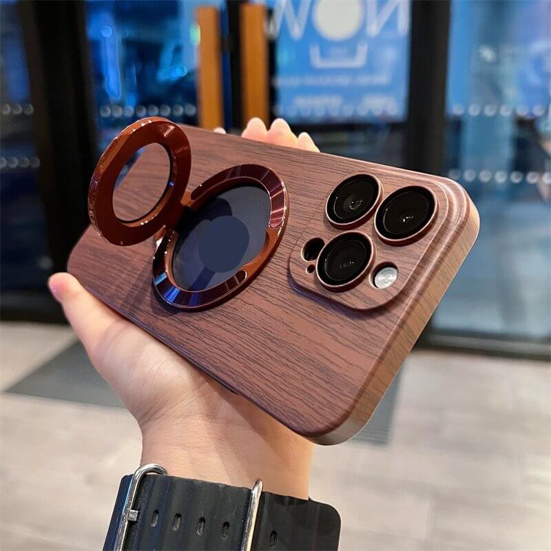 Walnut Grain Magnetic Stand Case for Iphone