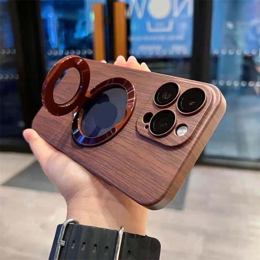 Walnut Grain Magnetic Stand Case for Iphone